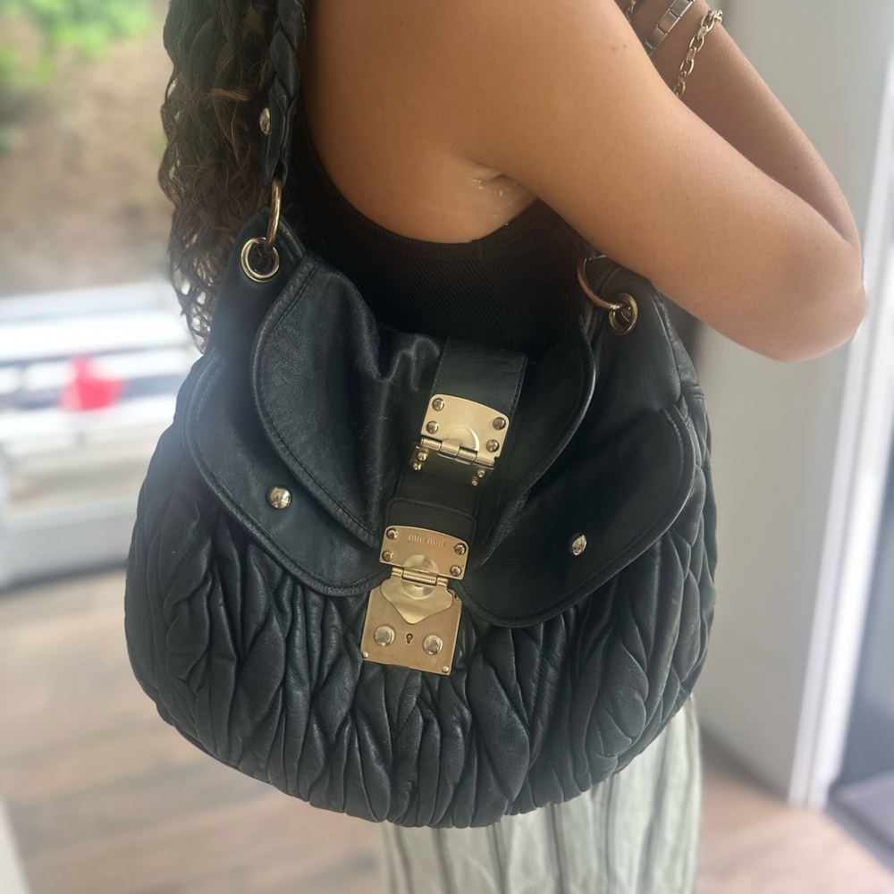 Miu Miu Black Shoulder Bag with Gold Accents